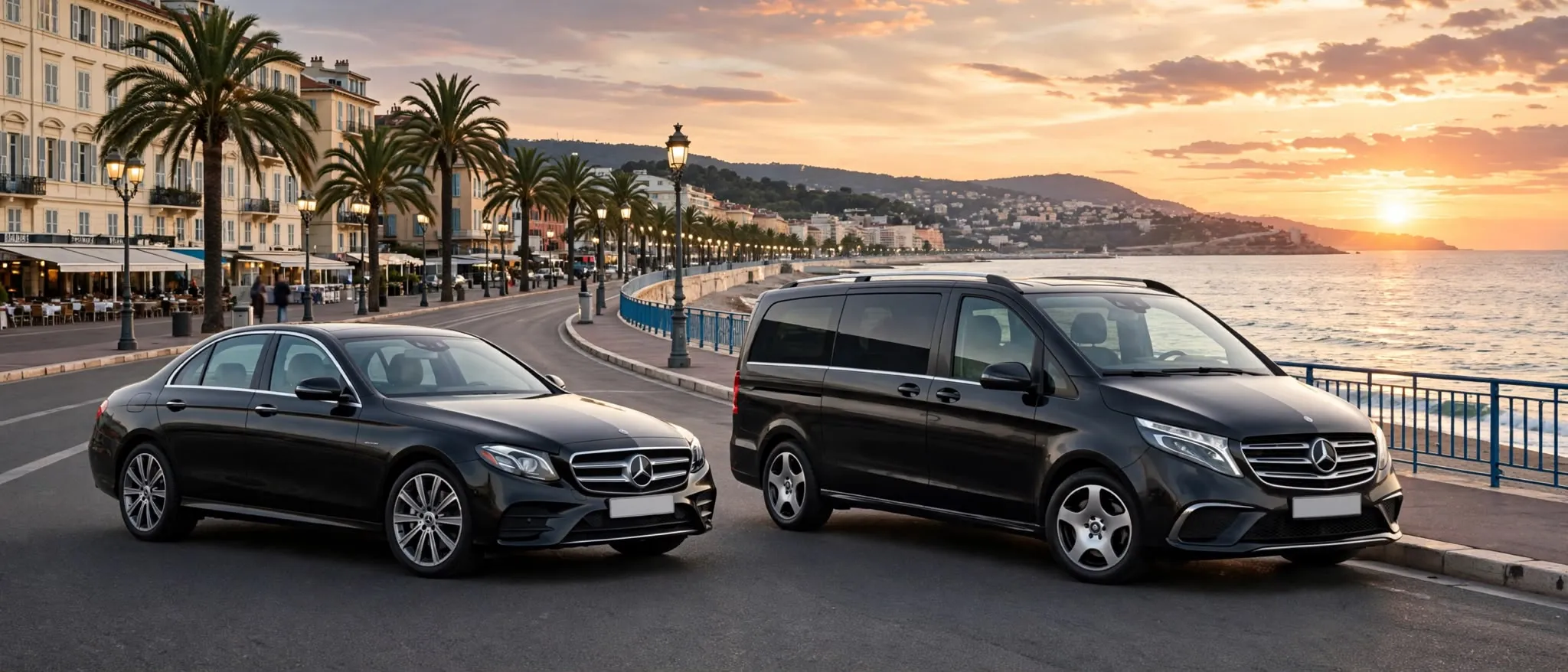 Chauffeur VTC Côte d'Azur au coucher du soleil